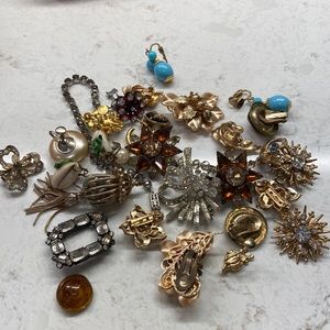 Bag of broken, stones missing jewelry for crafts and parts